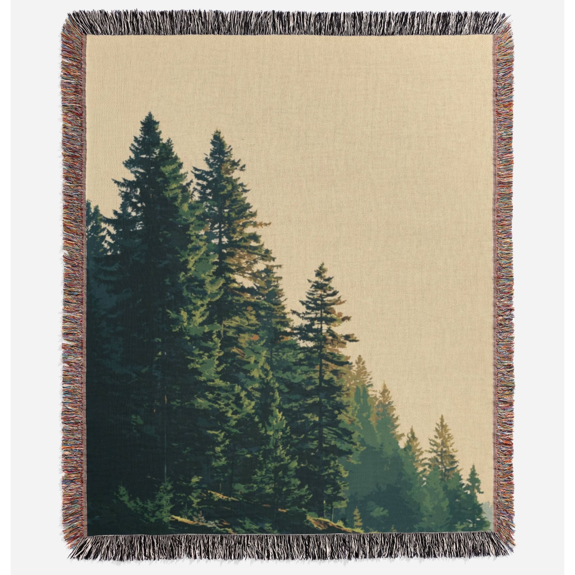 a tapestry with a picture of a forest