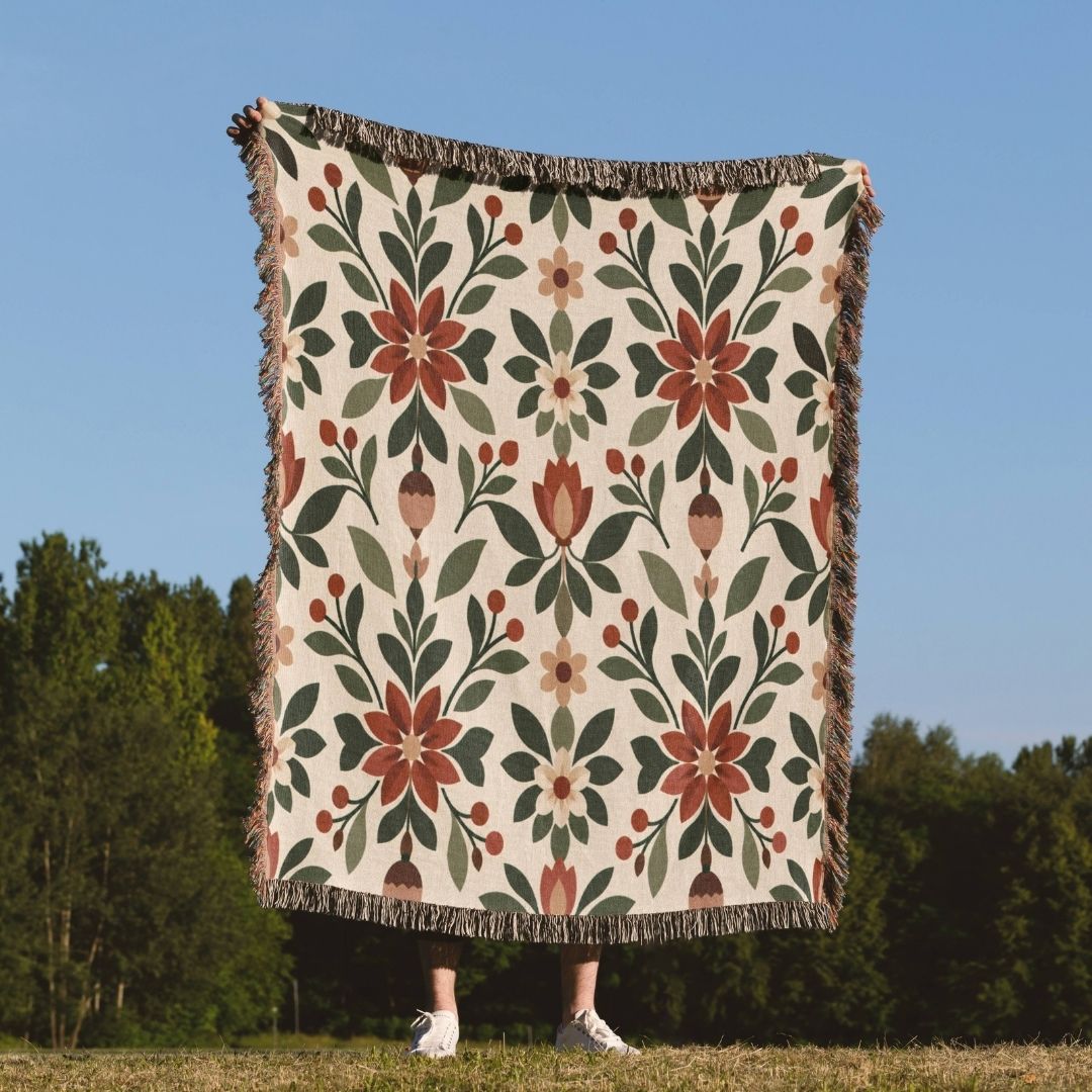 Acorn Damask Woven Blanket