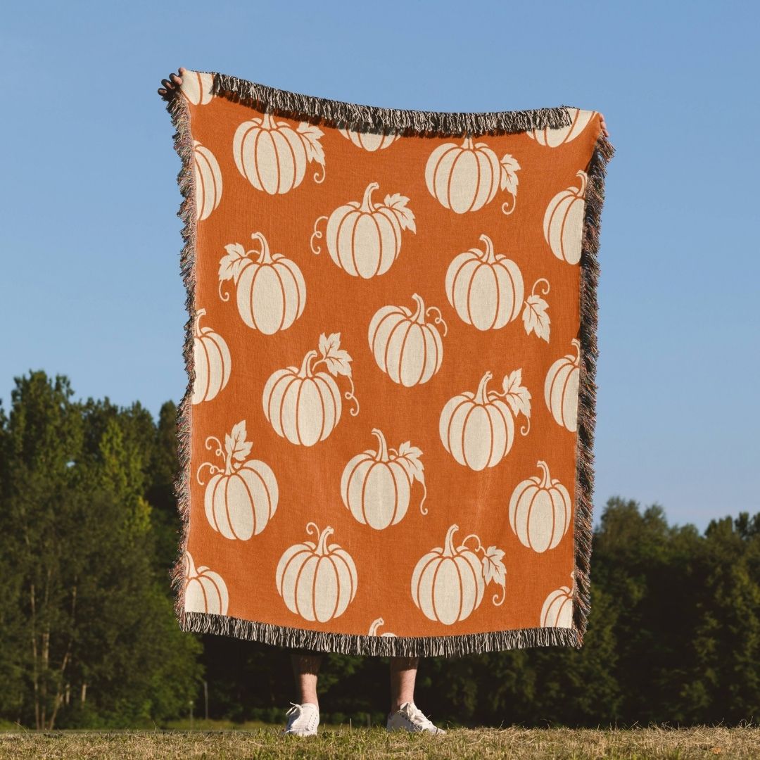 Autumn Pumpkin Silhouette Woven Blanket