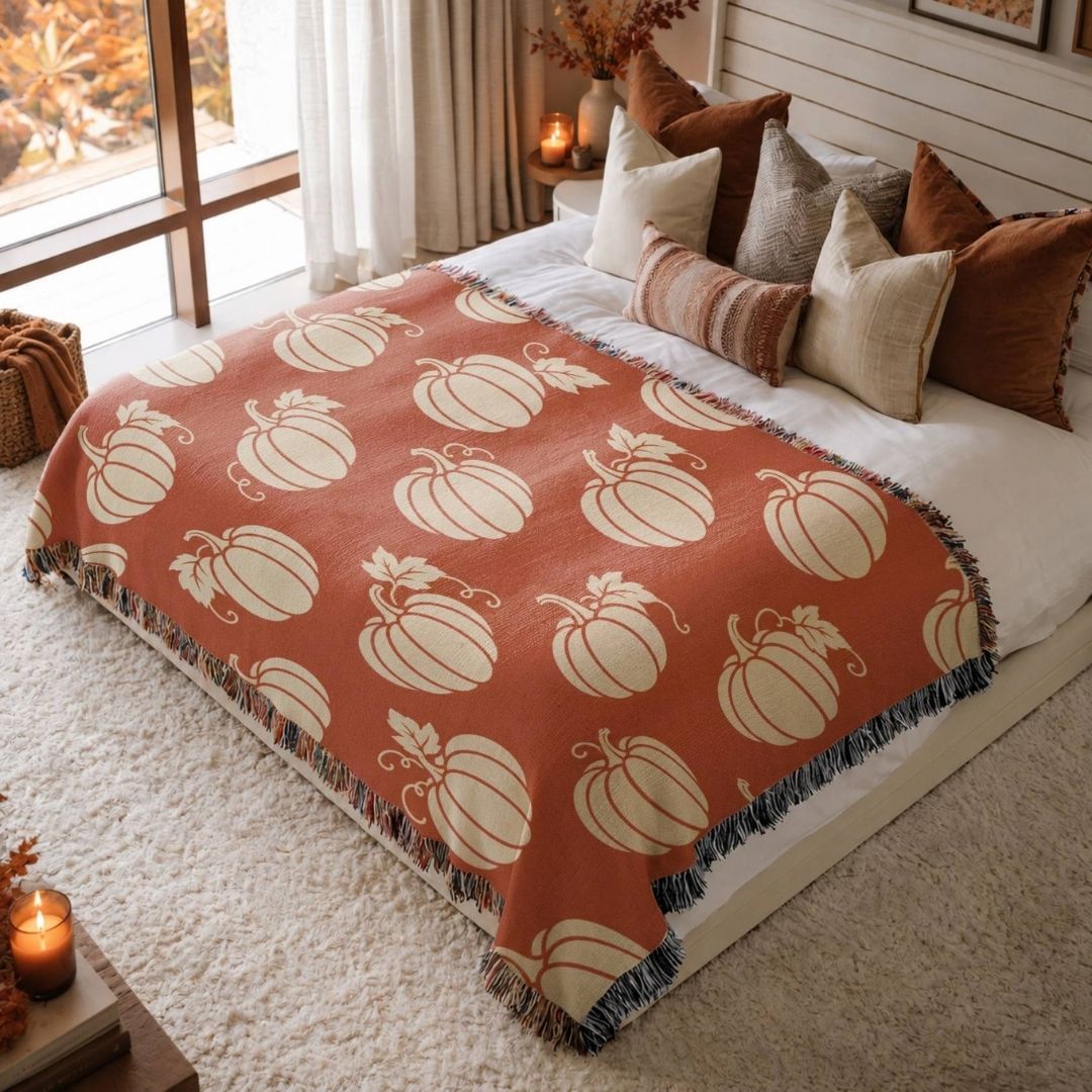 Autumn Pumpkin Silhouette Woven Blanket