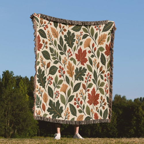 Autumn Botanicals woven throw blanket outdoors