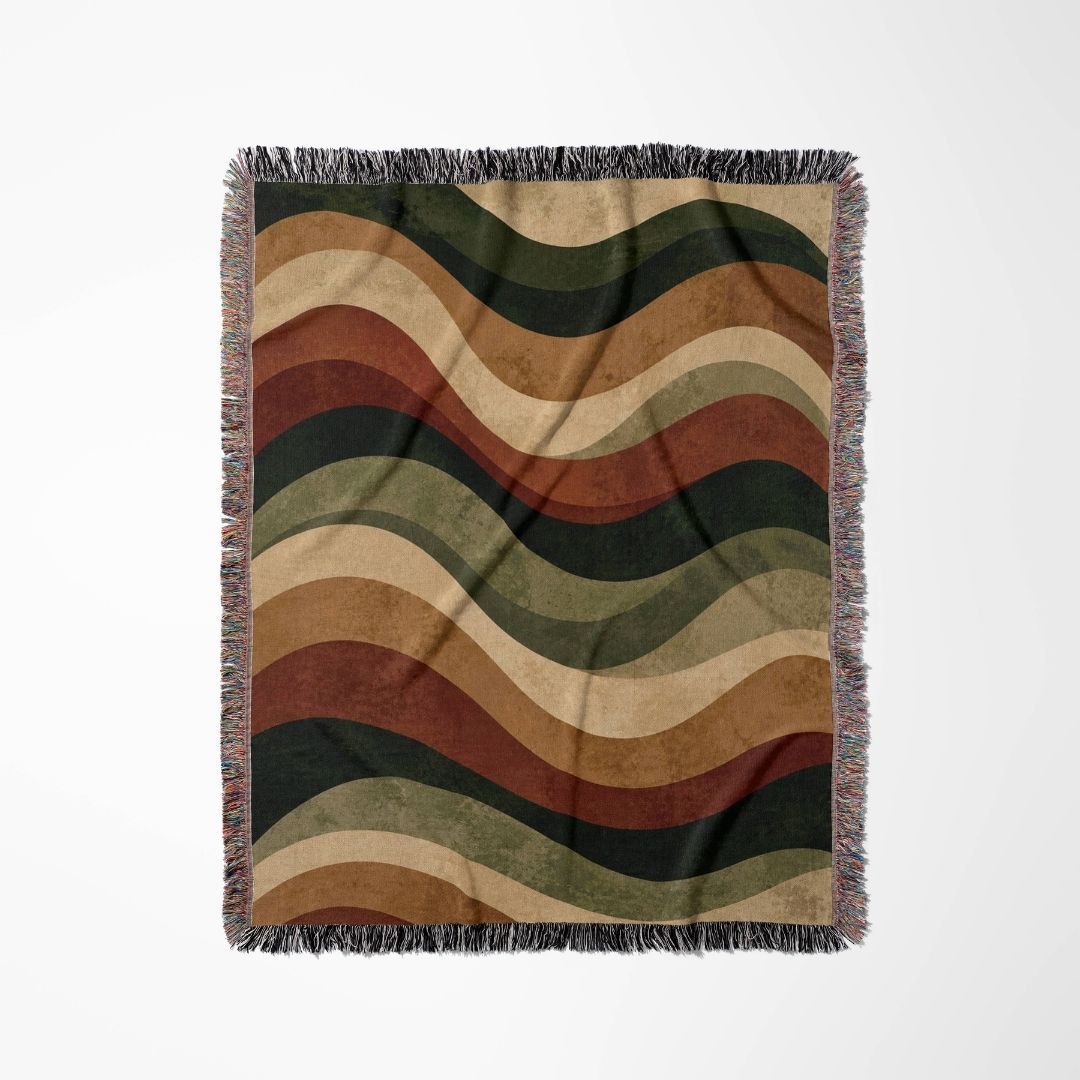 Autumn Current woven blanket flat lay showing the pattern