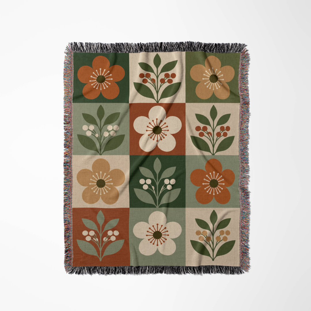 Autumn Mosaic woven blanket flat lay showing the pattern