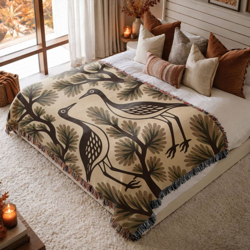 Crane Pine Woven Blanket