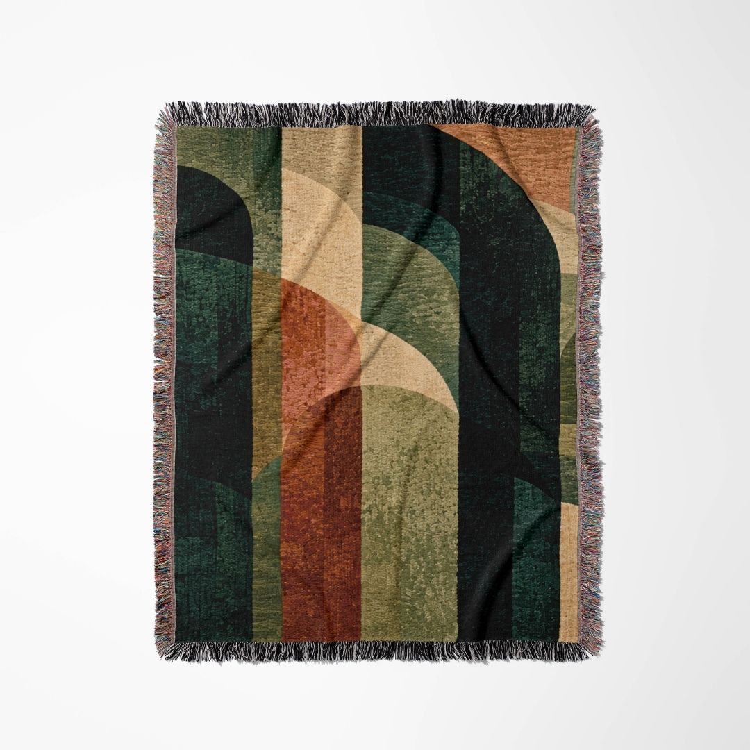 Earthbound Curves woven blanket flat lay showing the pattern
