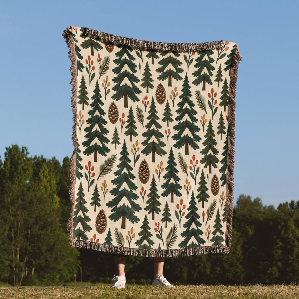 Evergreen Forest woven throw blanket outdoors
