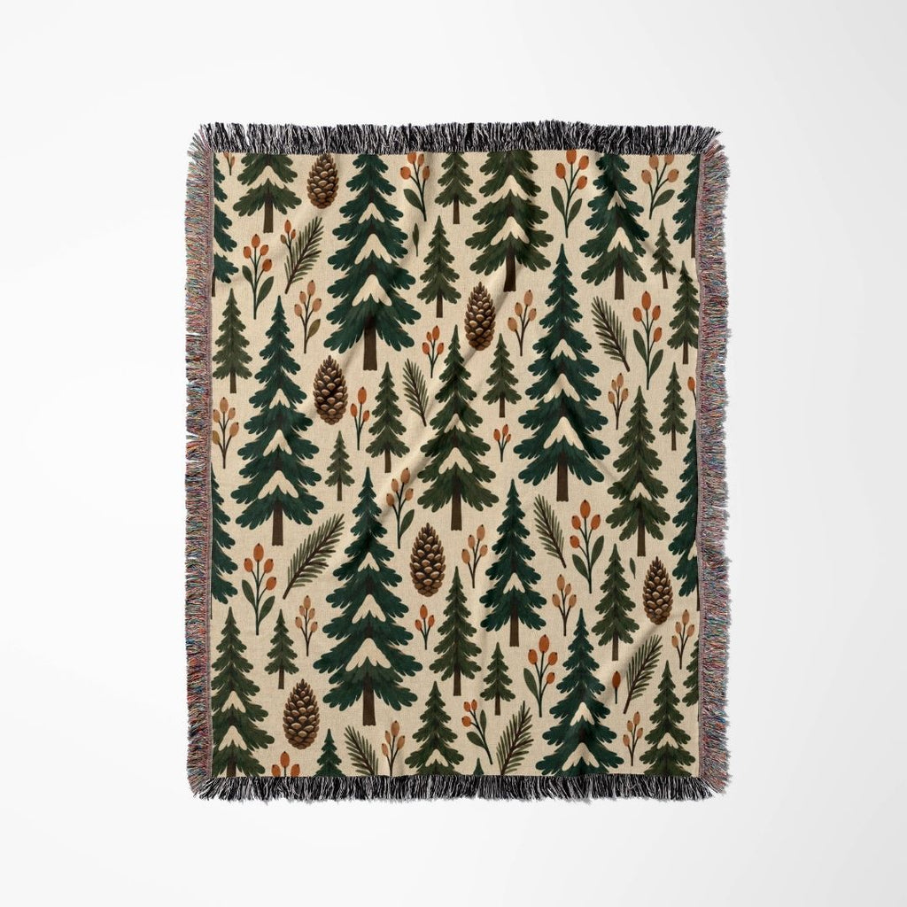 Evergreen Forest woven blanket flat lay showing the pattern