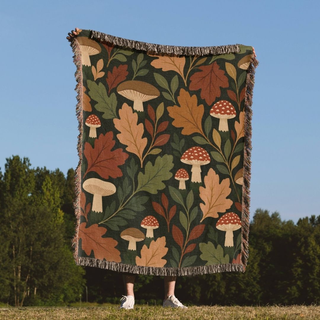 Forest Fungi Woven Blanket