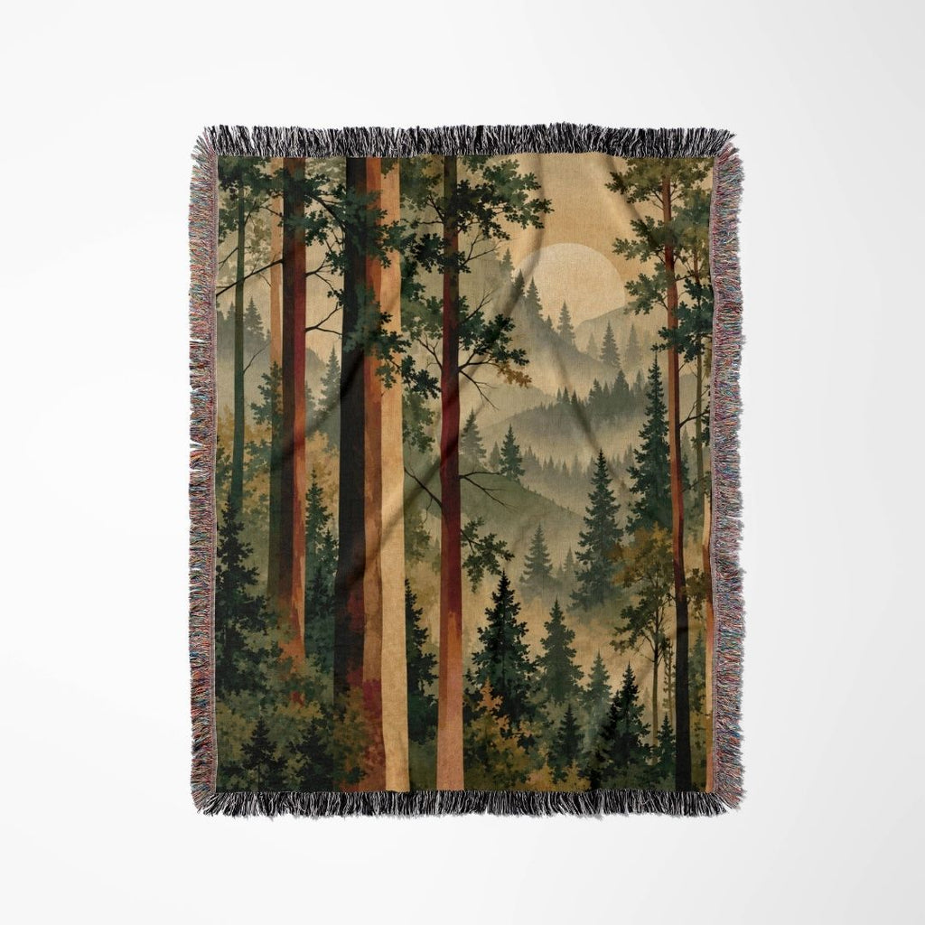 Forest Tapestry woven blanket flat lay showing the pattern