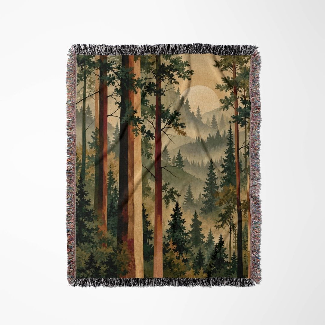 Forest Tapestry woven blanket flat lay showing the pattern