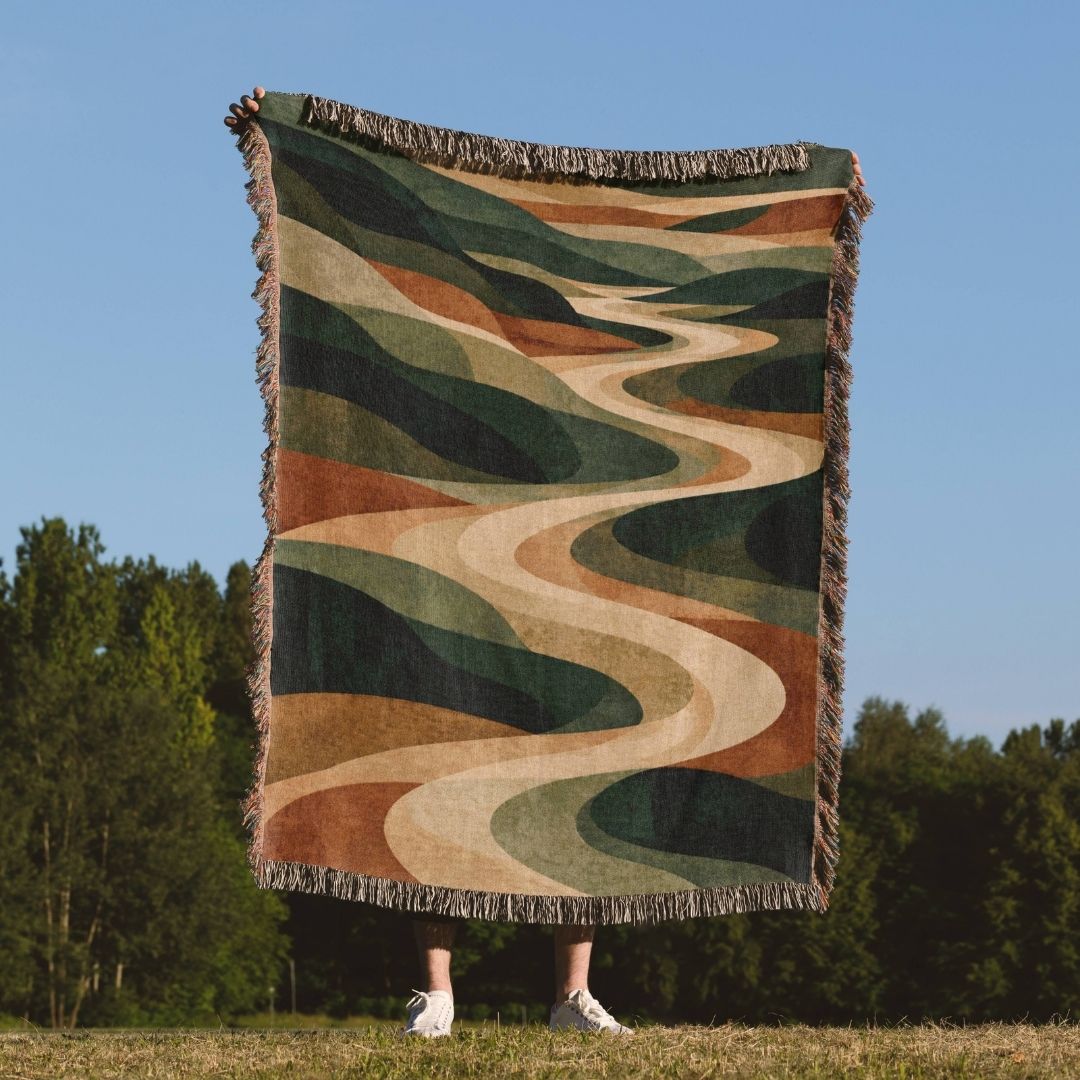Forest Waves woven throw blanket outdoors