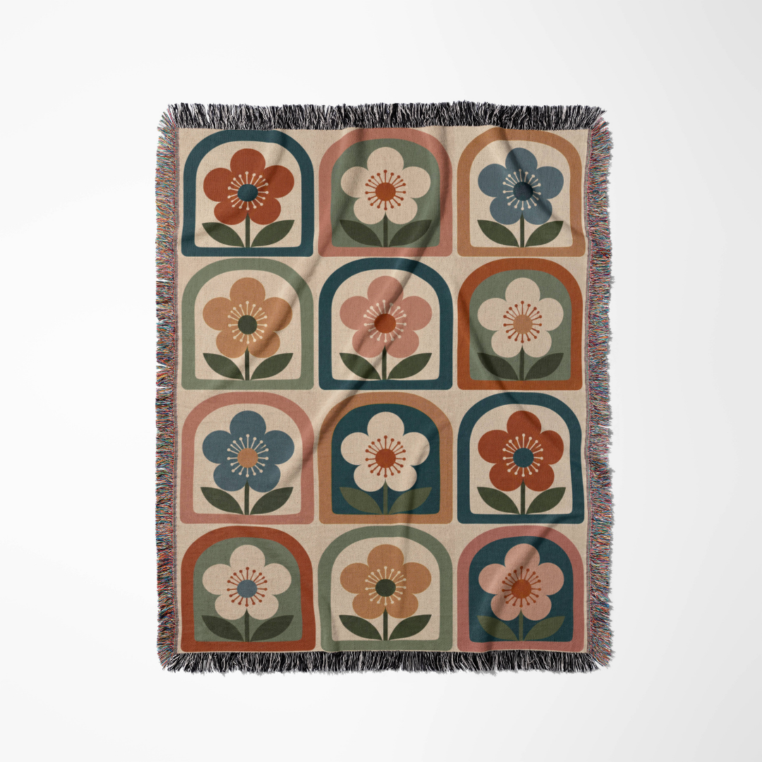 Framed Flora woven blanket flat lay showing the pattern