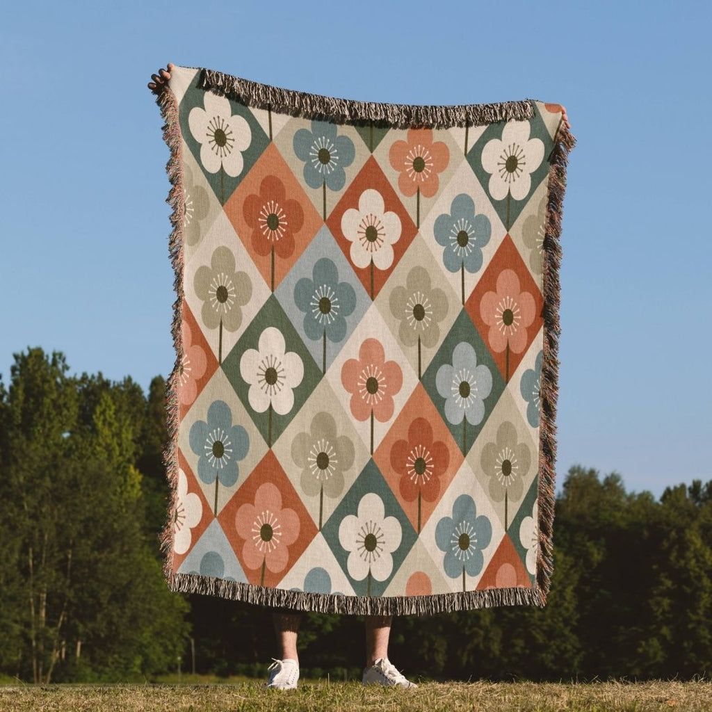 Garden Diamonds woven throw blanket outdoors