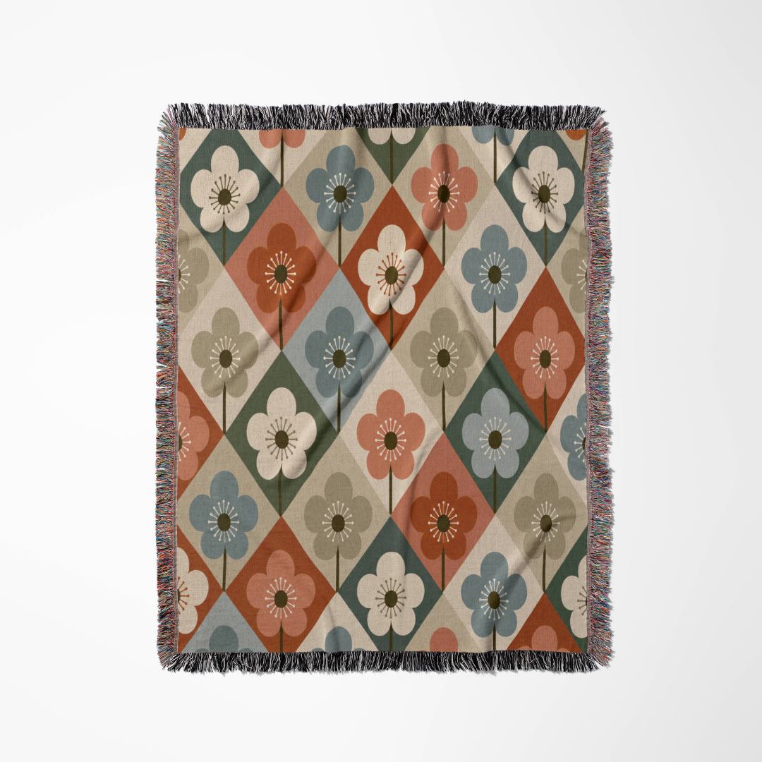 Garden Diamonds woven blanket flat lay showing the pattern