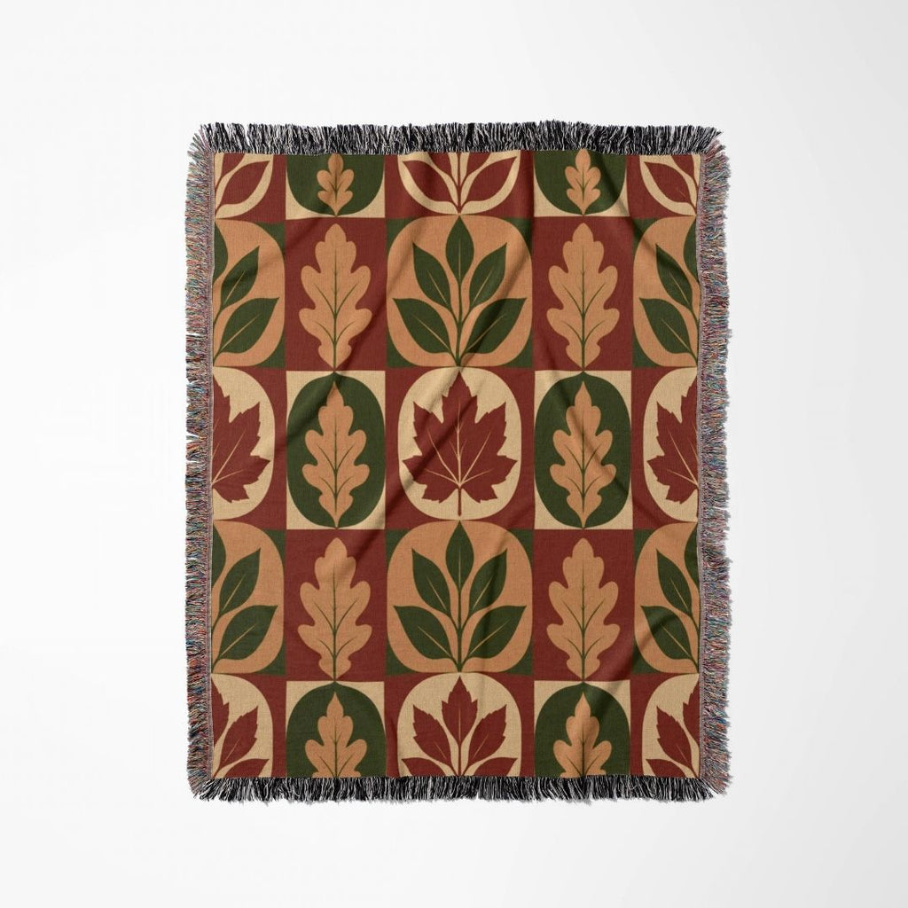 Harvest Leaf Grid Woven Blanket