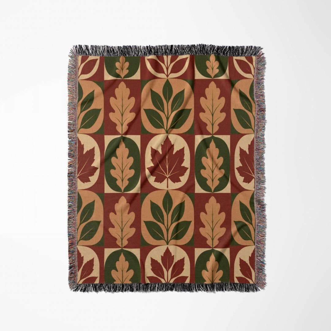 Harvest Leaf Grid Woven Blanket