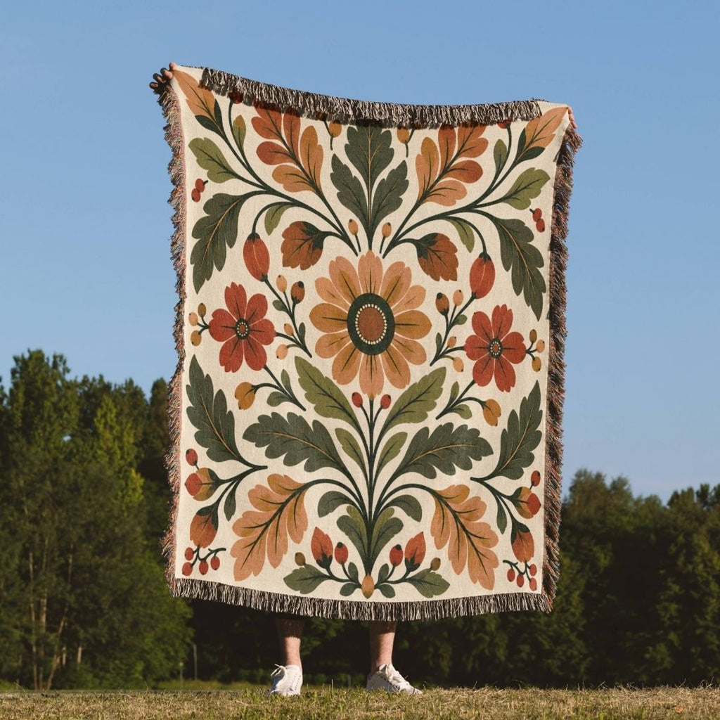 Harvest Medallion woven throw blanket outdoors
