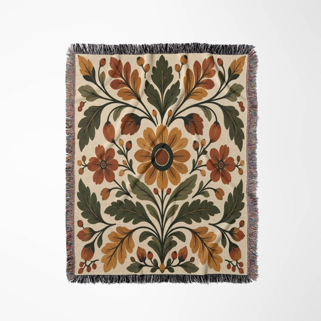 Harvest Medallion woven blanket flat lay showing the pattern