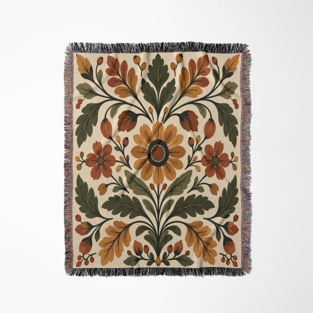 Harvest Medallion woven blanket flat lay showing the pattern