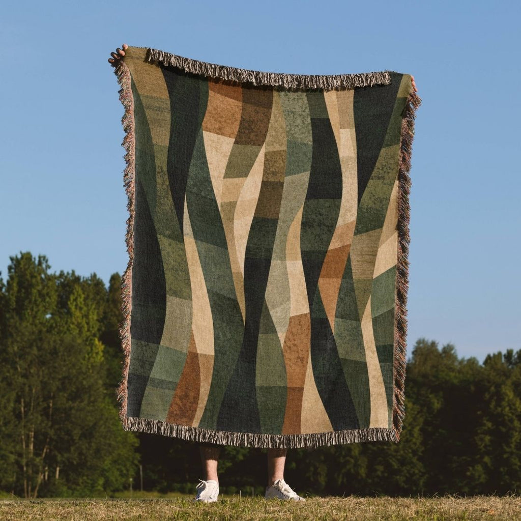 Moonlit Woodland woven throw blanket outdoors