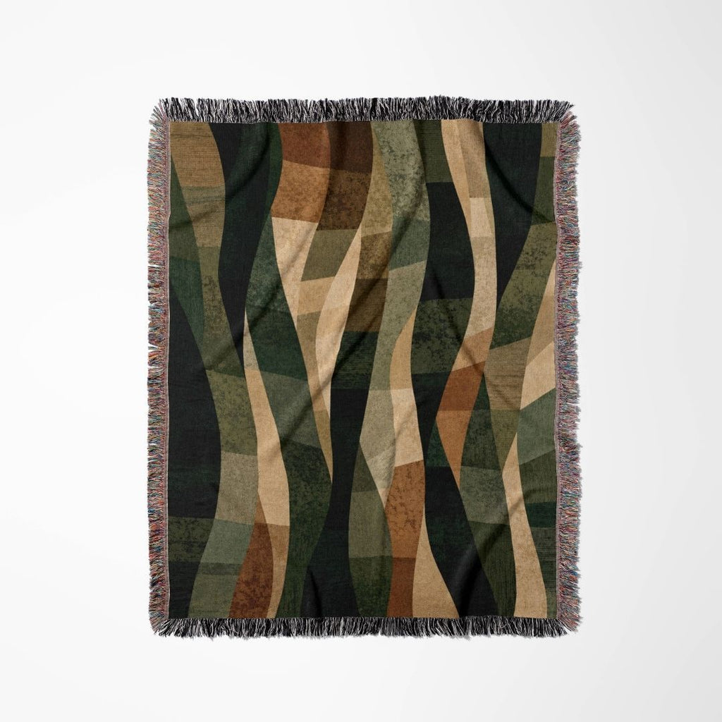 Moonlit Woodland woven blanket flat lay showing the pattern