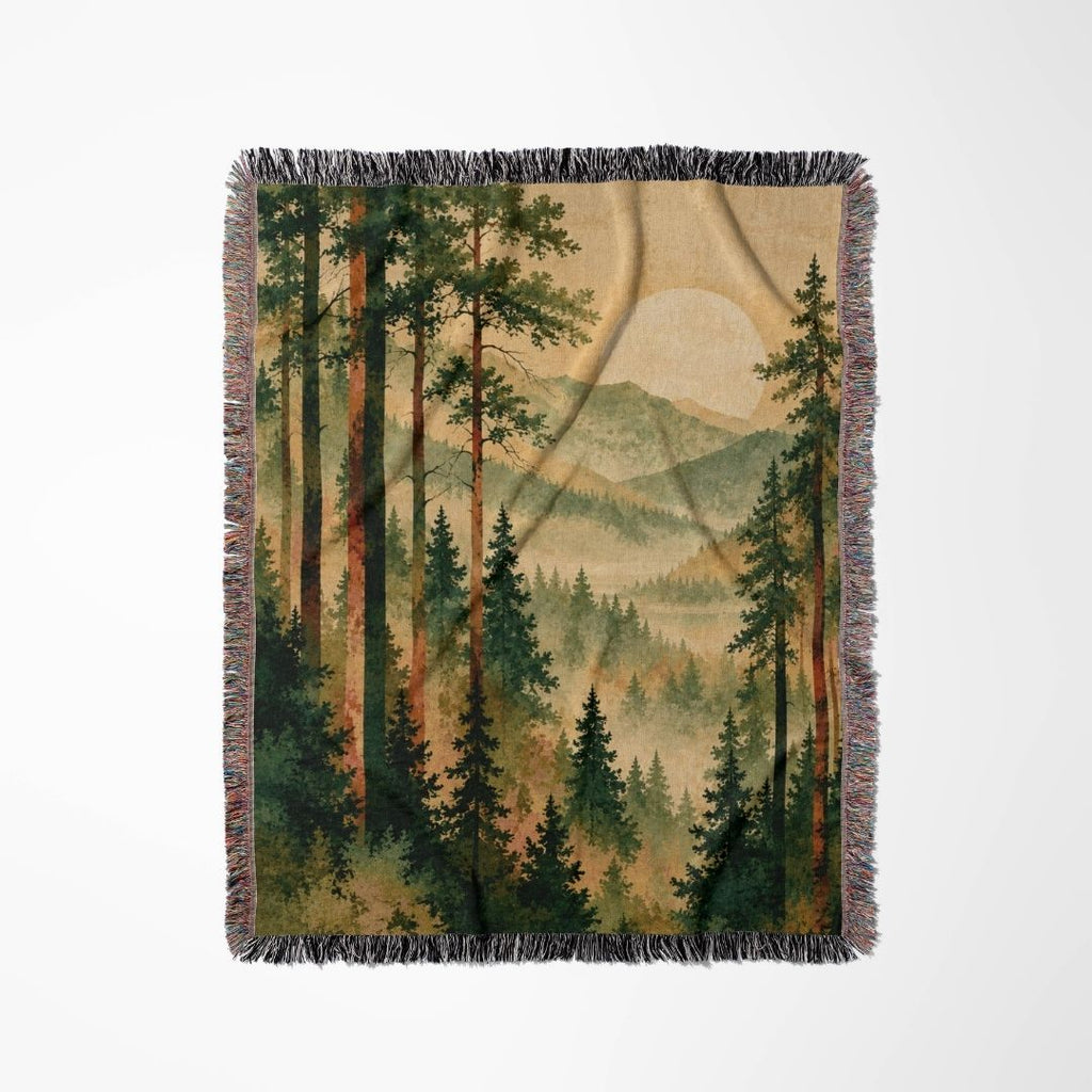 Moonrise Through the Pines woven blanket flat lay showing the pattern
