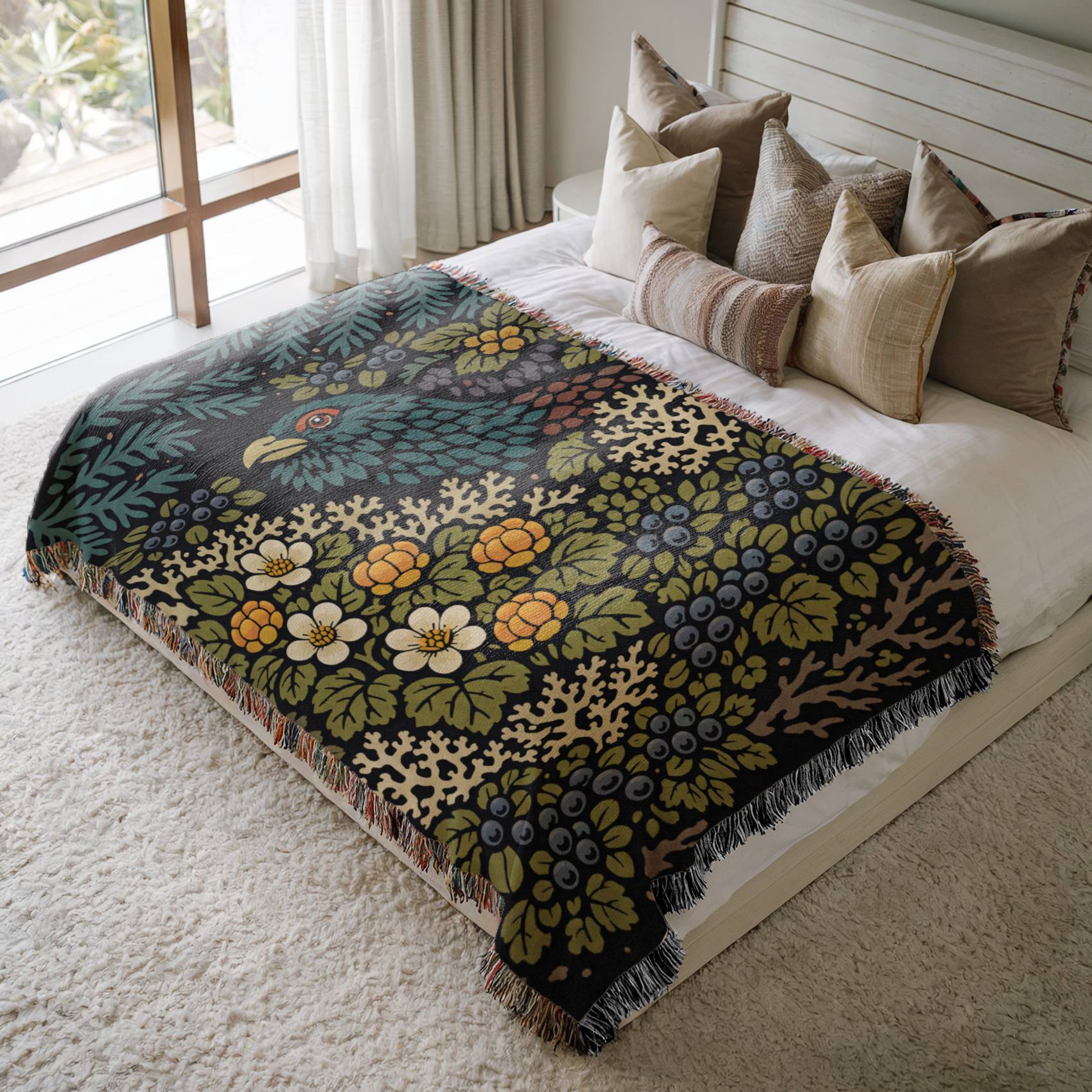 Forest Bird Woven Blanket
