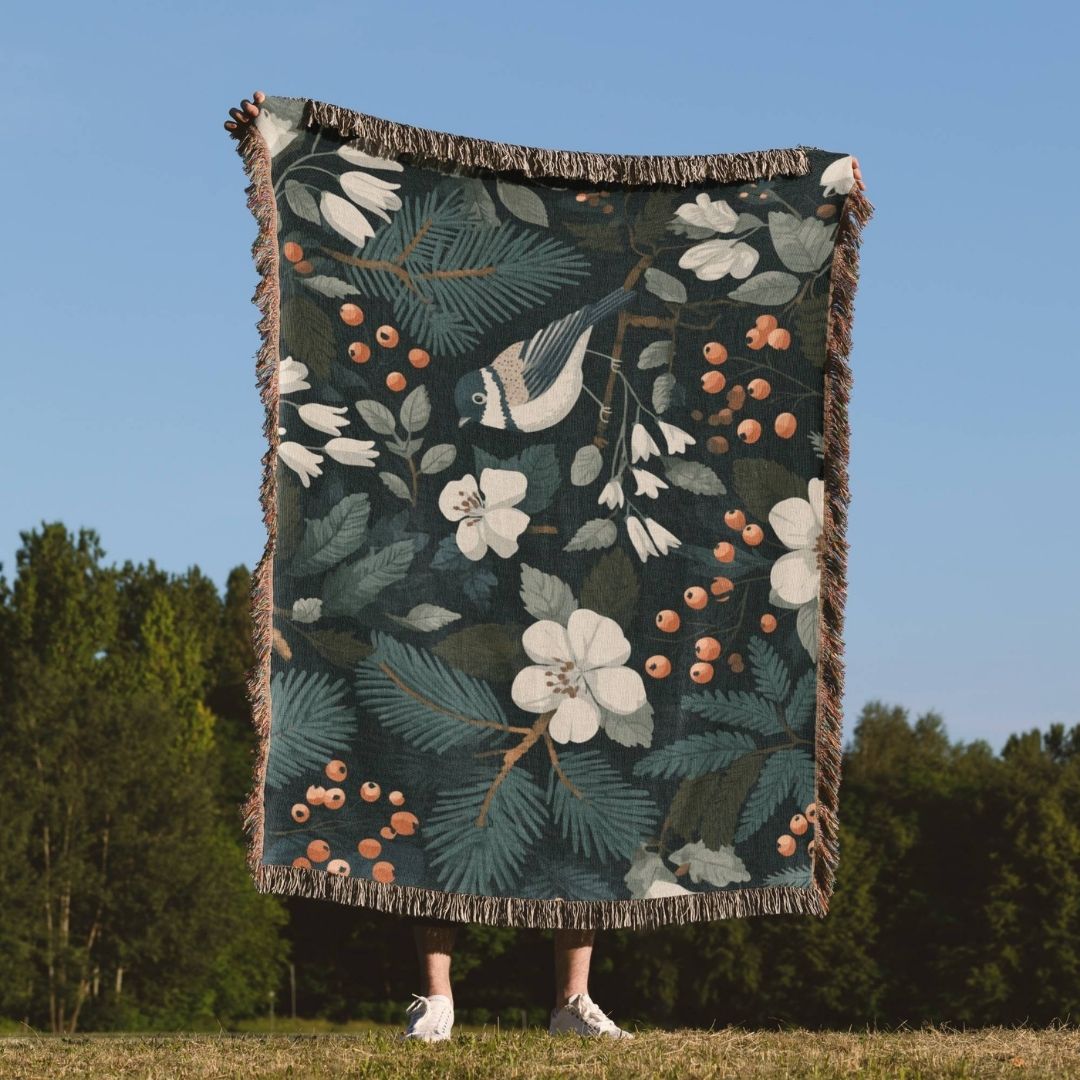 Nordic Bird Woven Blanket