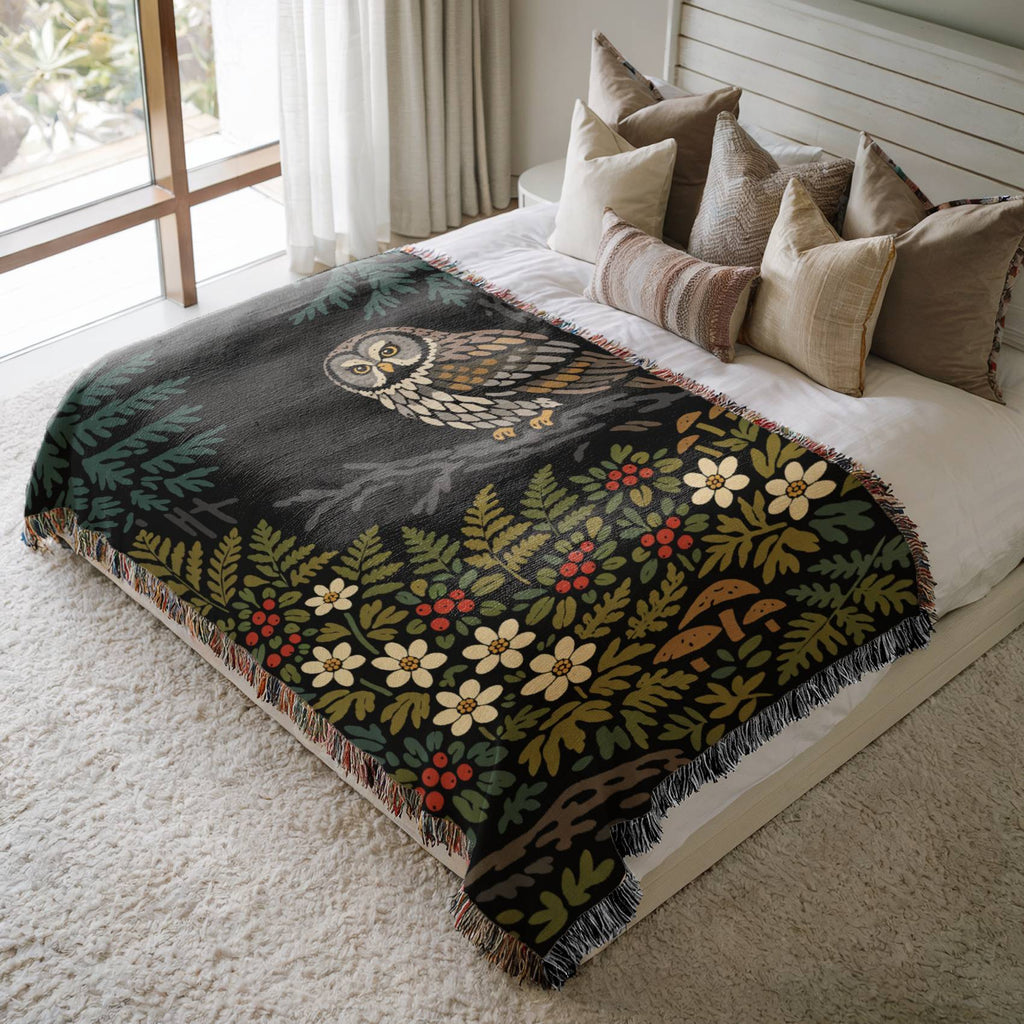 Nordic Forest Owl Woven Blanket
