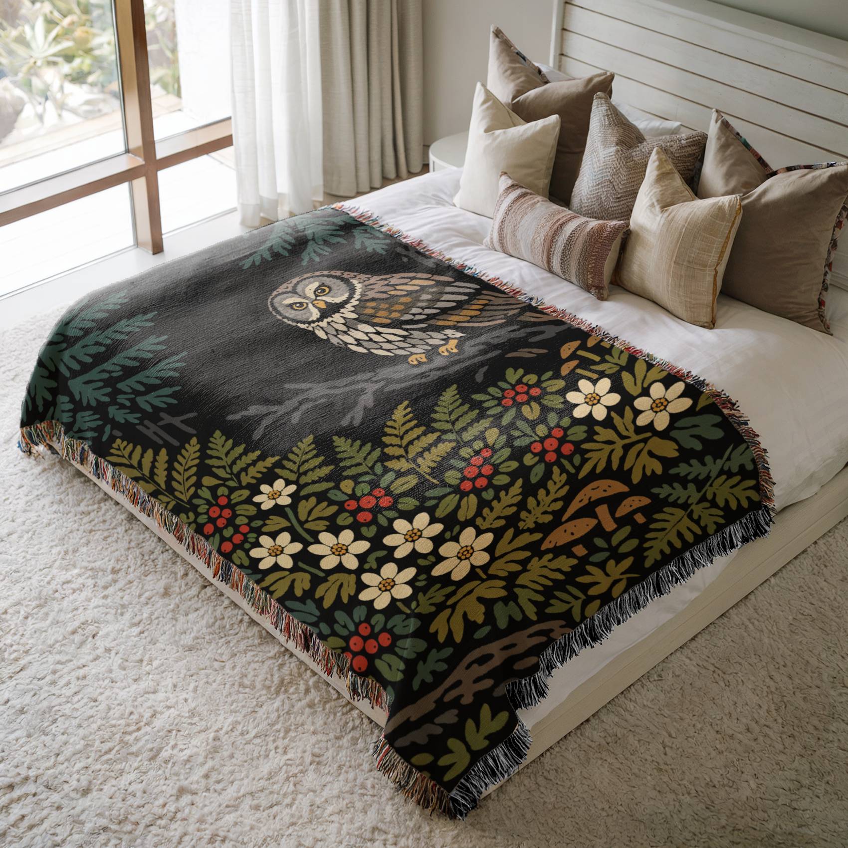 Nordic Forest Owl Woven Blanket