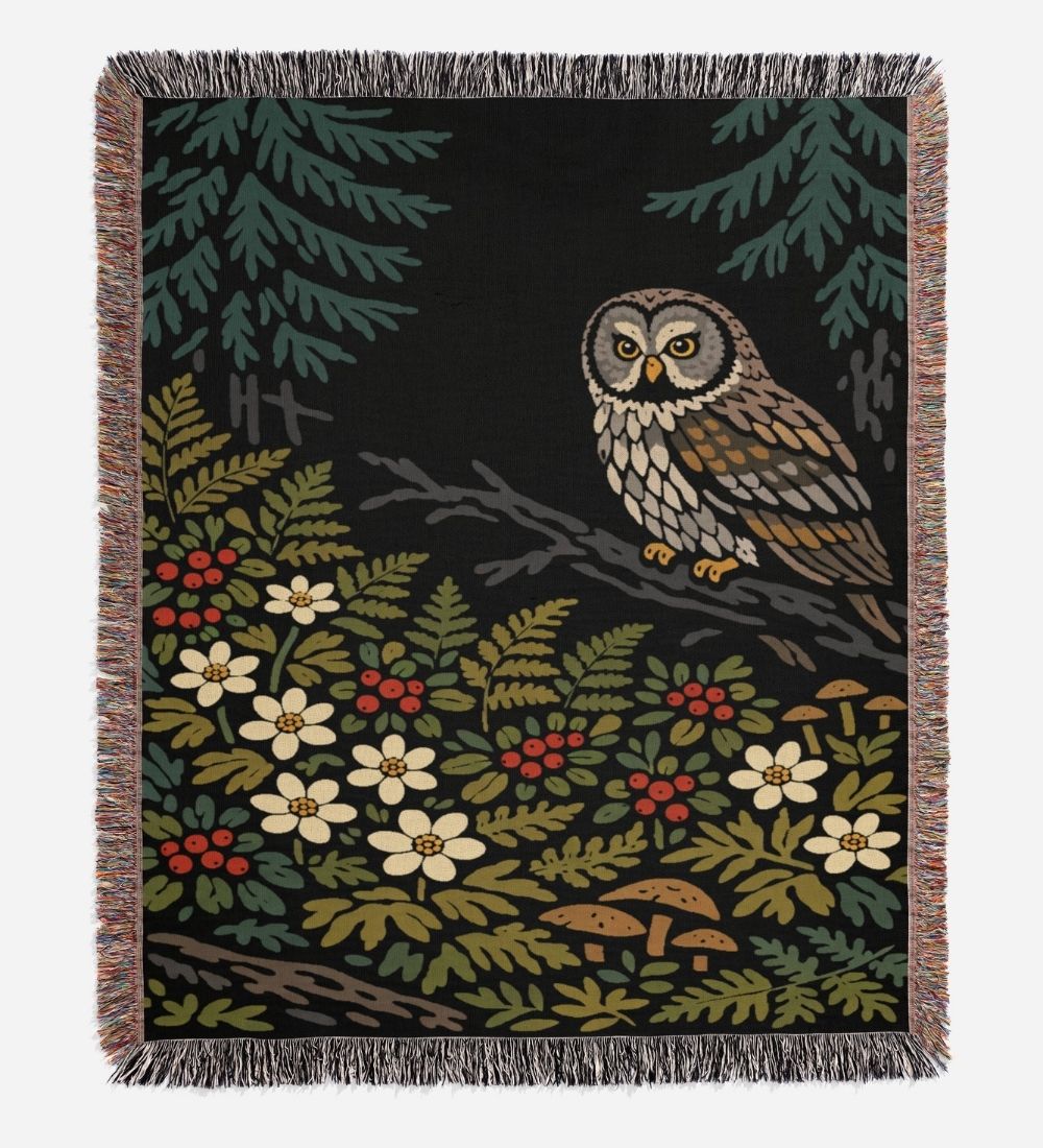 Nordic Forest Owl Woven Blanket
