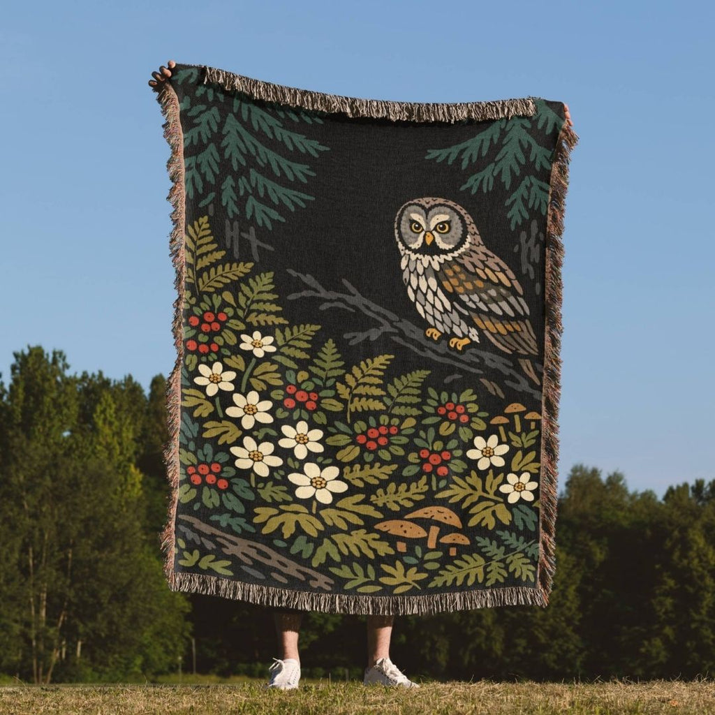 Nordic Forest Owl Woven Blanket