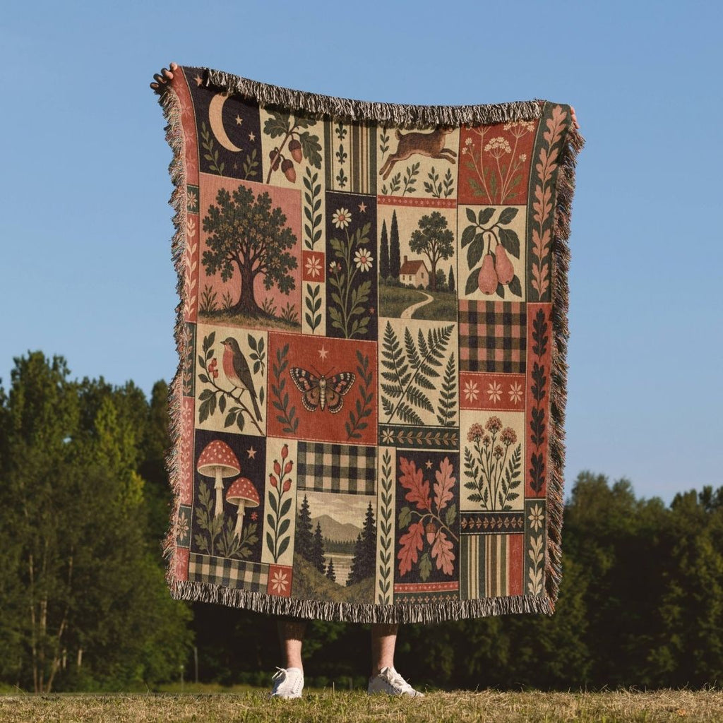 Nordic Folk Patchwork Woven Blanket