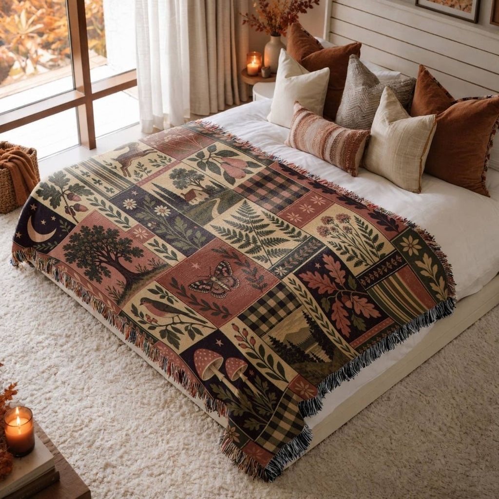 Nordic Folk Patchwork Woven Blanket