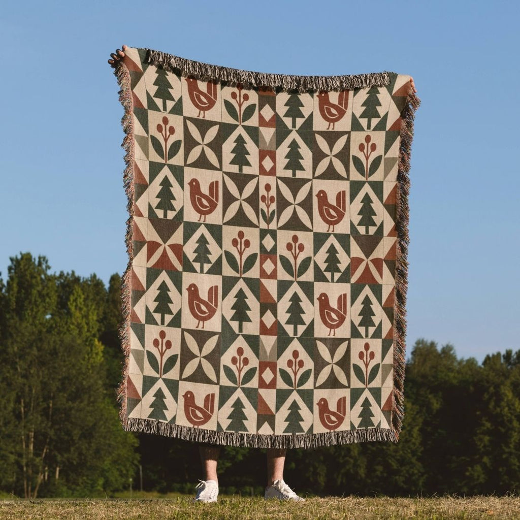 Nordic Pine Folk Woven Blanket
