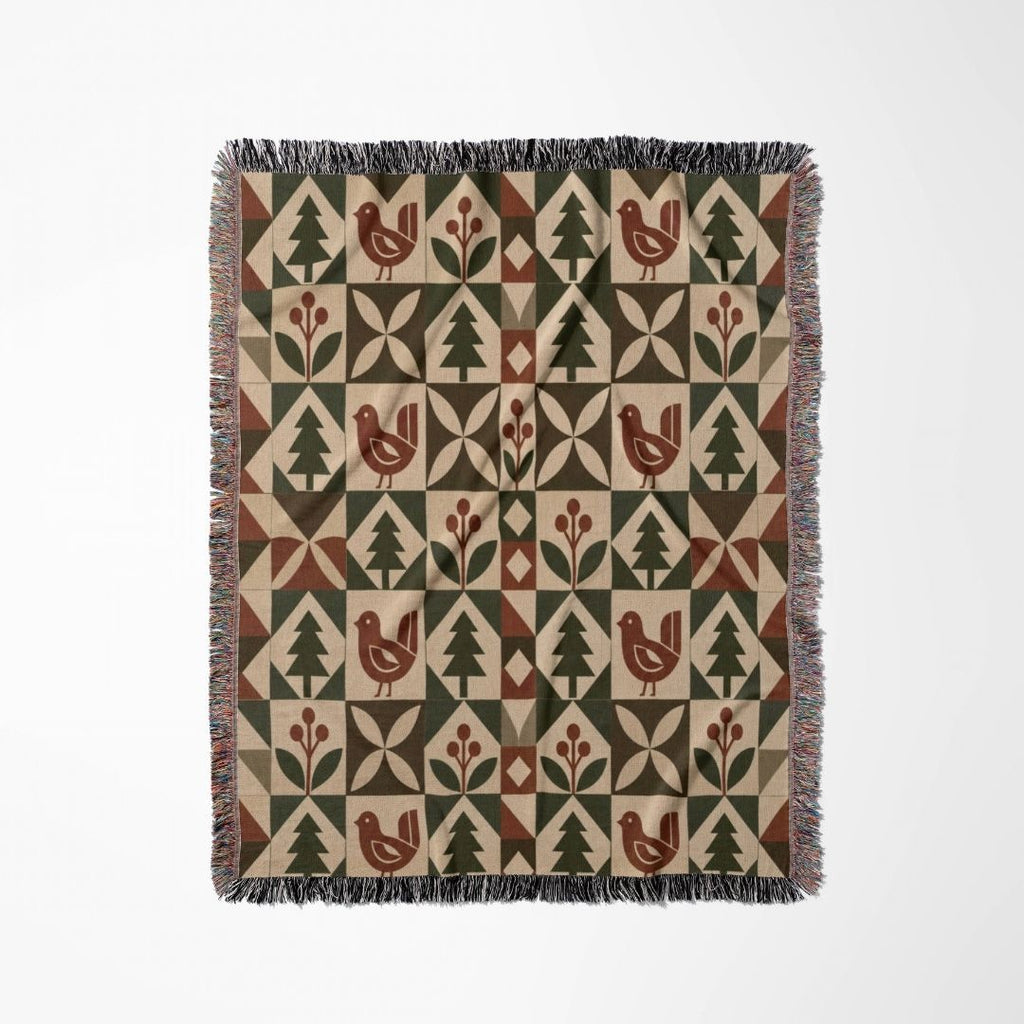 Nordic Pine Folk Woven Blanket