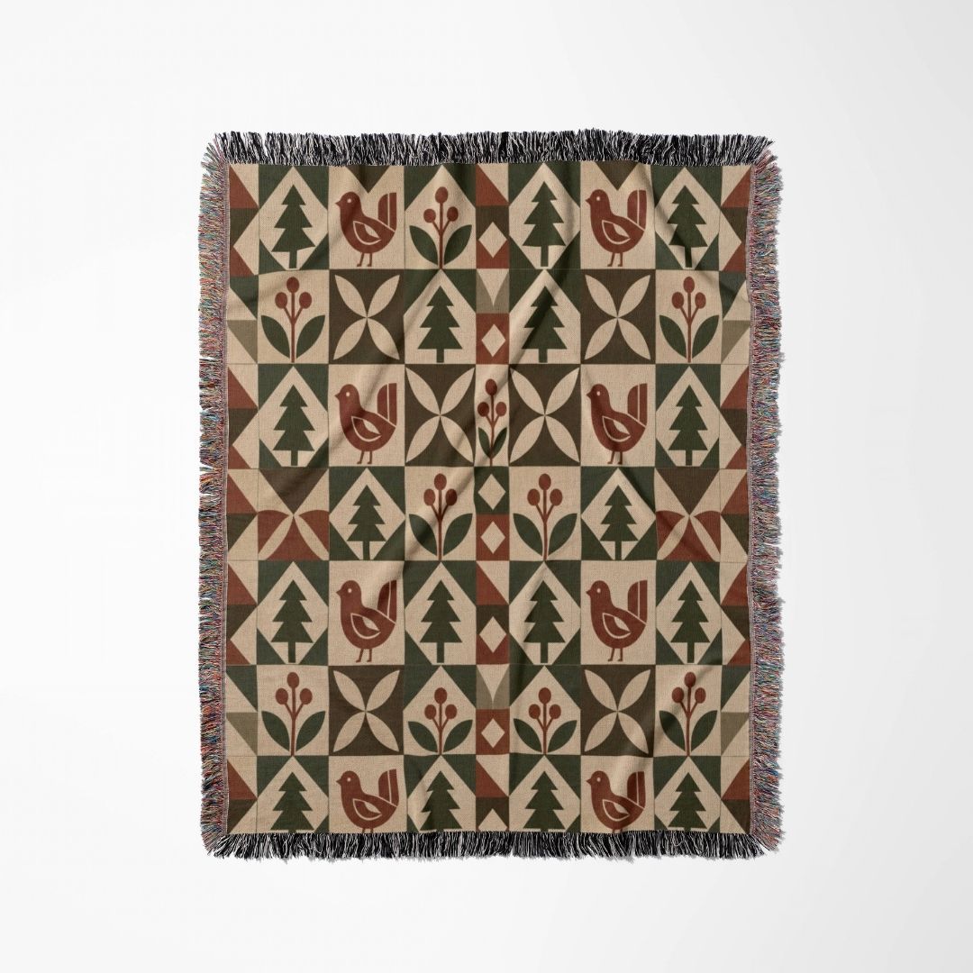 Nordic Pine Folk Woven Blanket