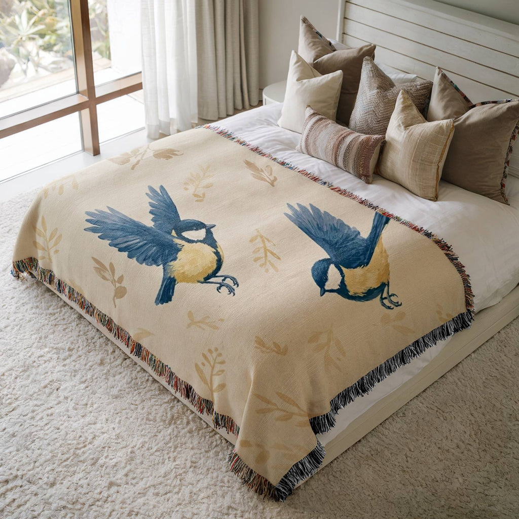 Nordic Blue Tit Woven Blanket