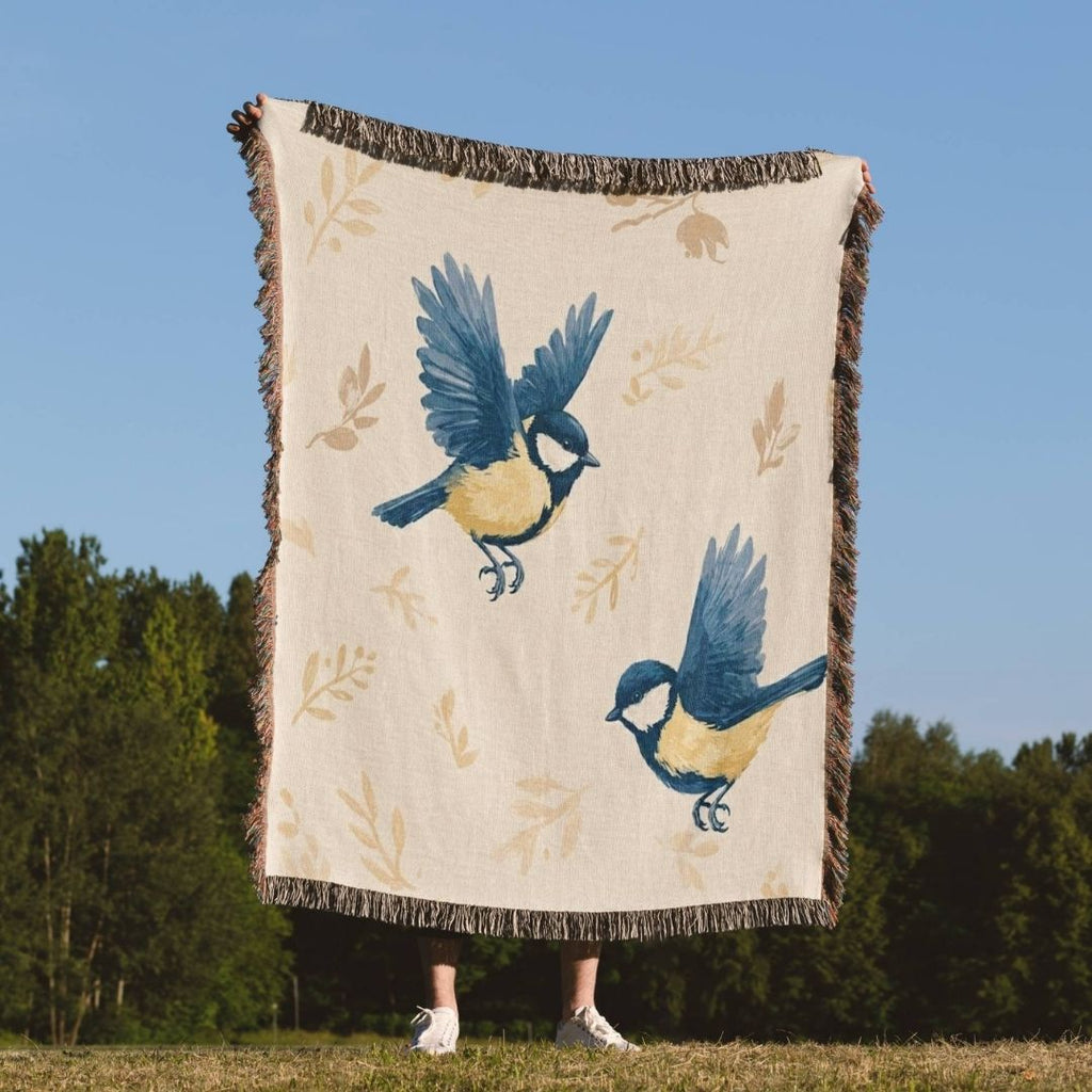 Nordic Blue Tit Woven Blanket
