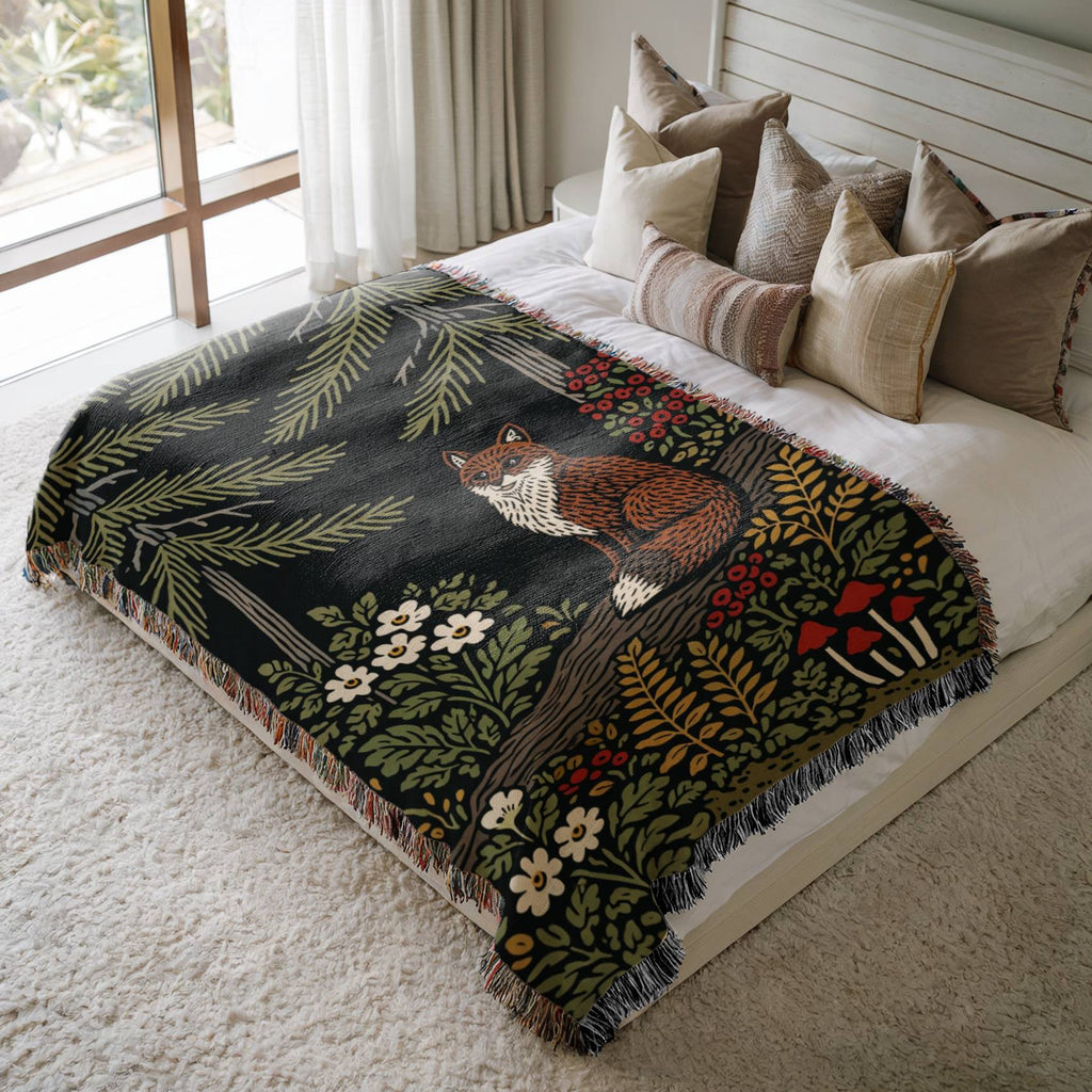 Nordic Forest Fox Woven Blanket