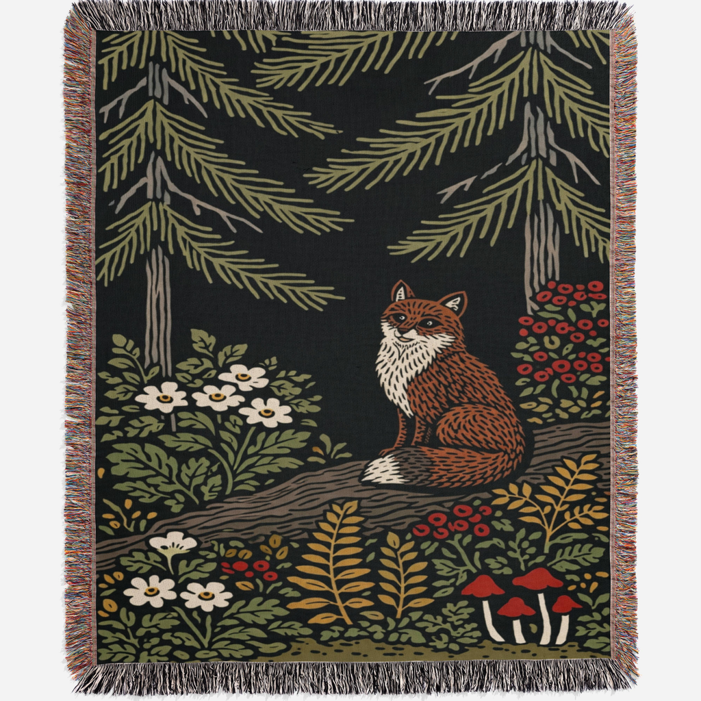 Nordic Forest Fox Woven Blanket