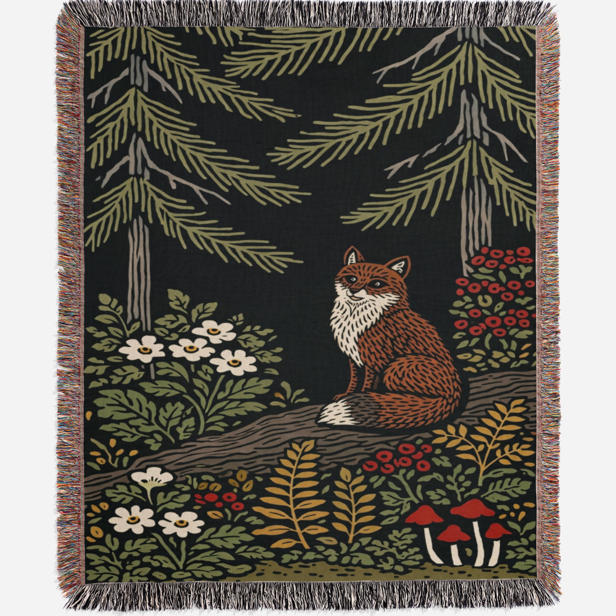 Nordic Forest Fox Woven Blanket