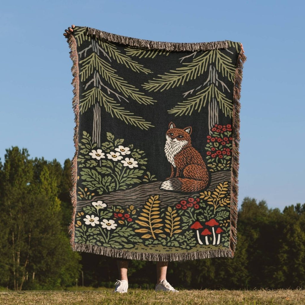 Nordic Forest Fox Woven Blanket