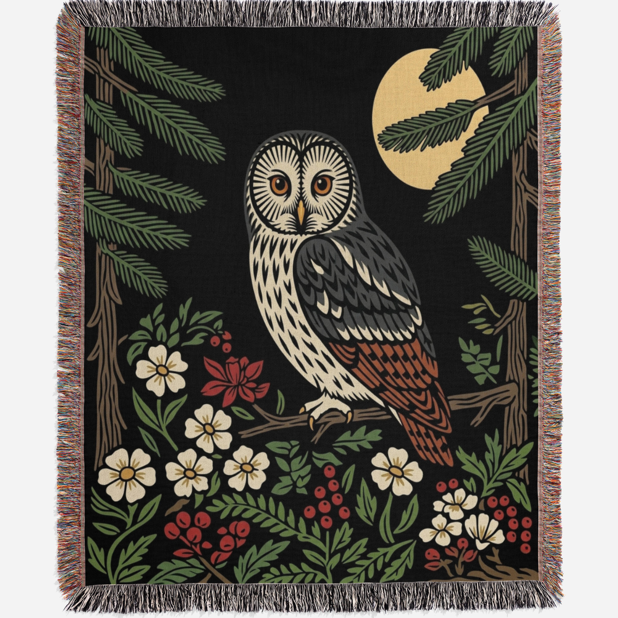 Nordic Moonlit Owl Woven Blanket