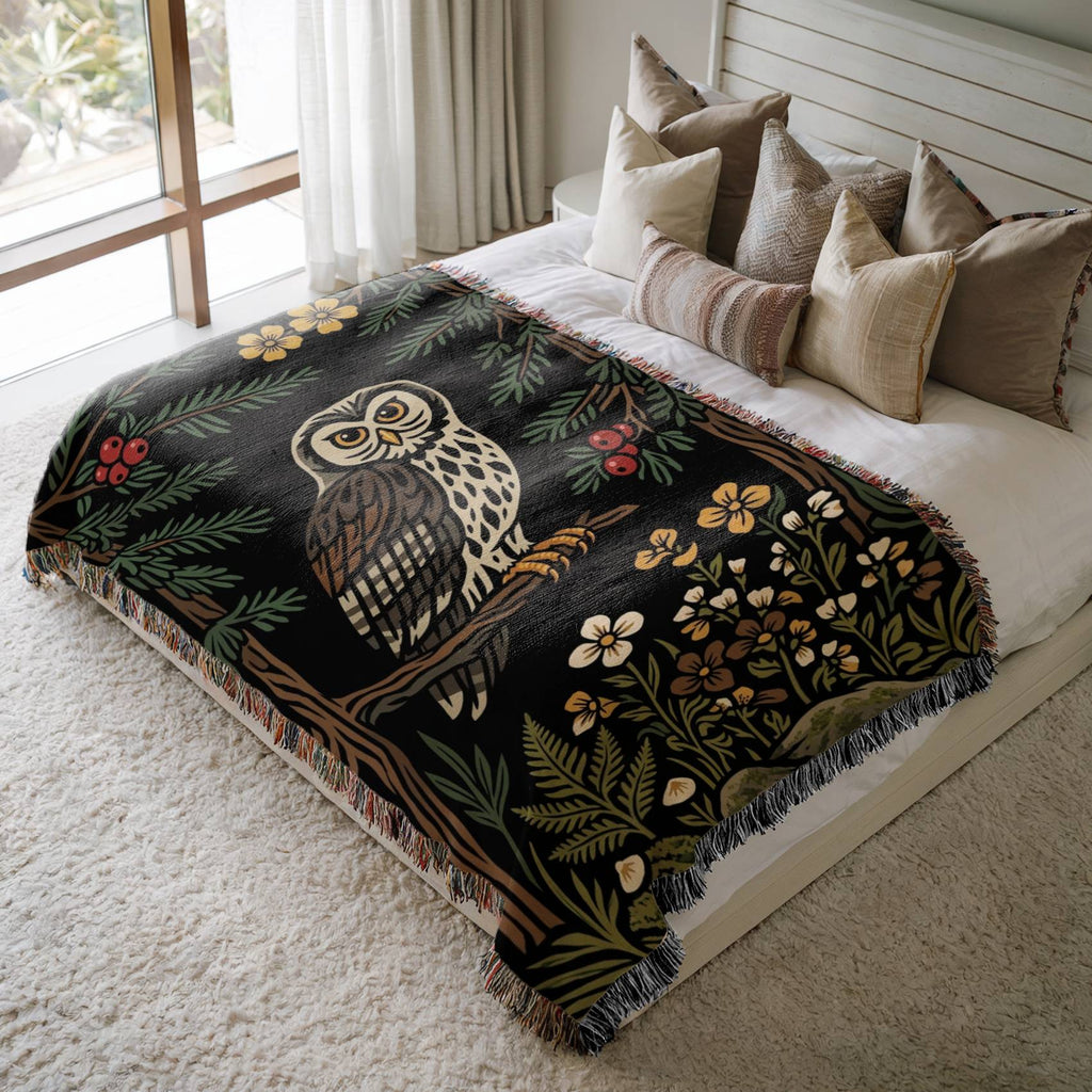Nordic Forest Owl Woven Blanket