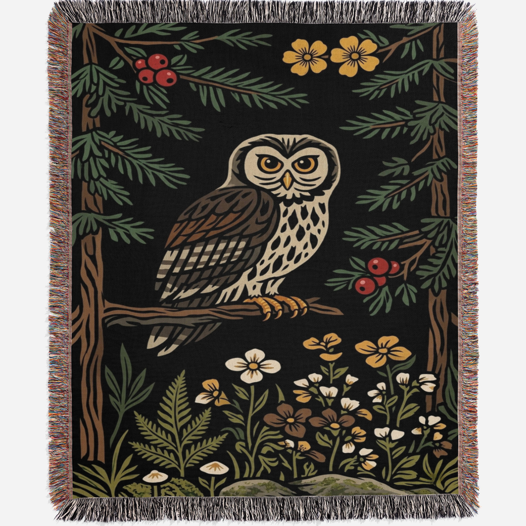 Nordic Forest Owl Woven Blanket