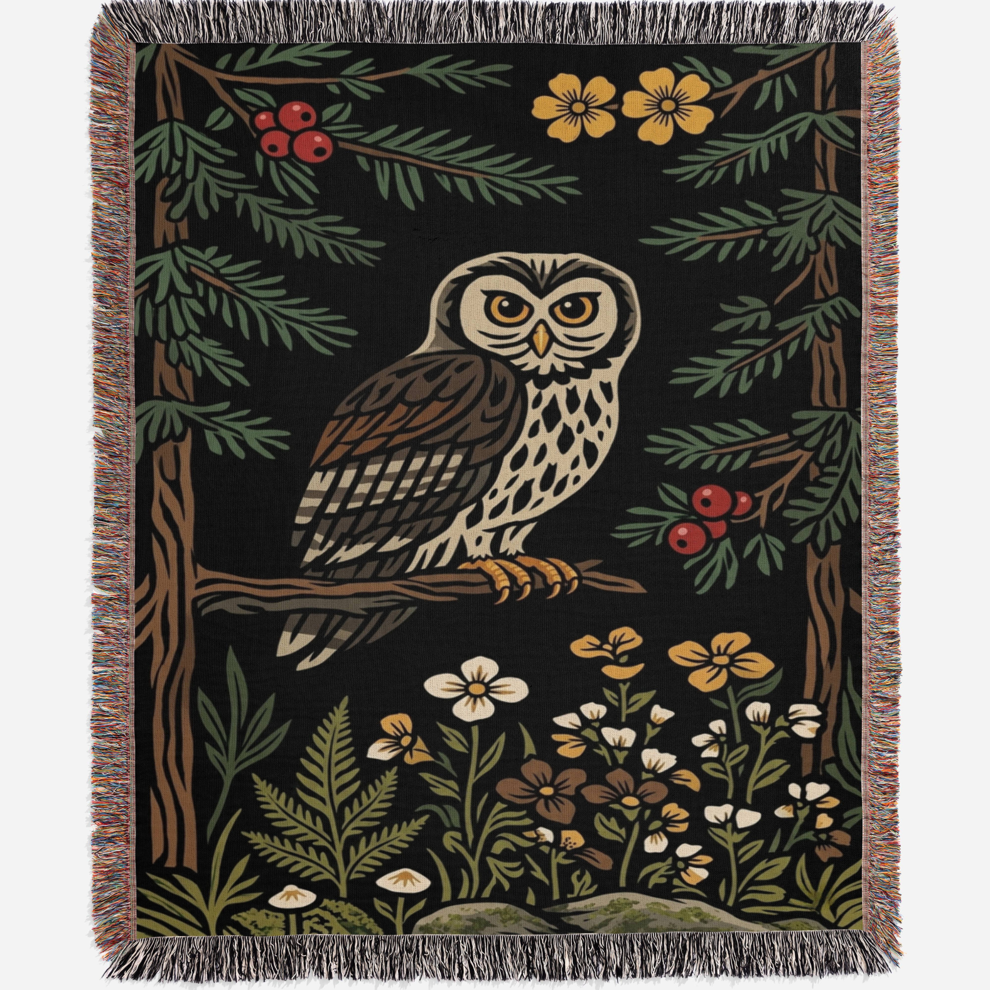 Nordic Forest Owl Woven Blanket
