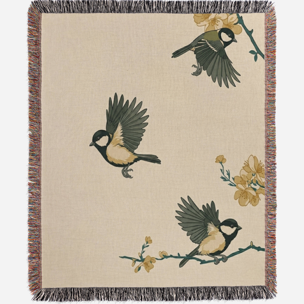 Nordic Blossom Birds Woven Blanket