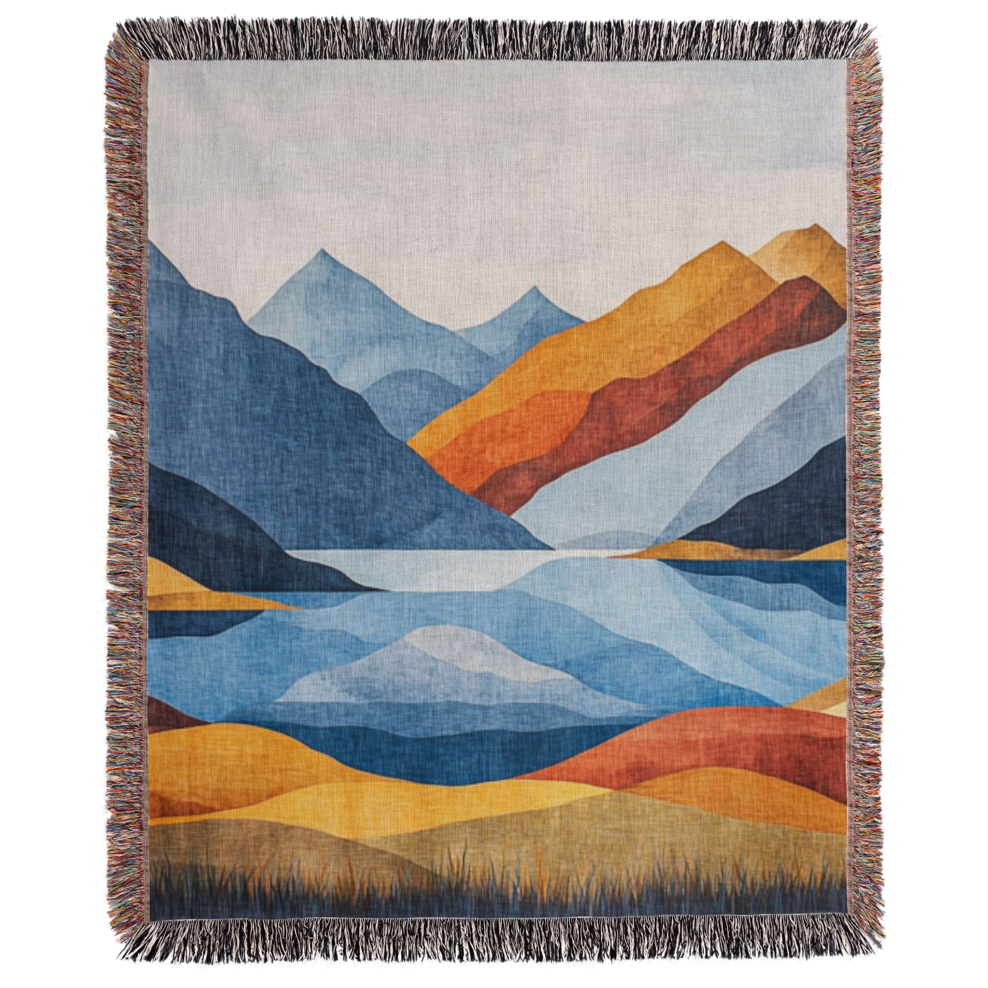 Bold Norwegian Mountains Design Woven Blanket