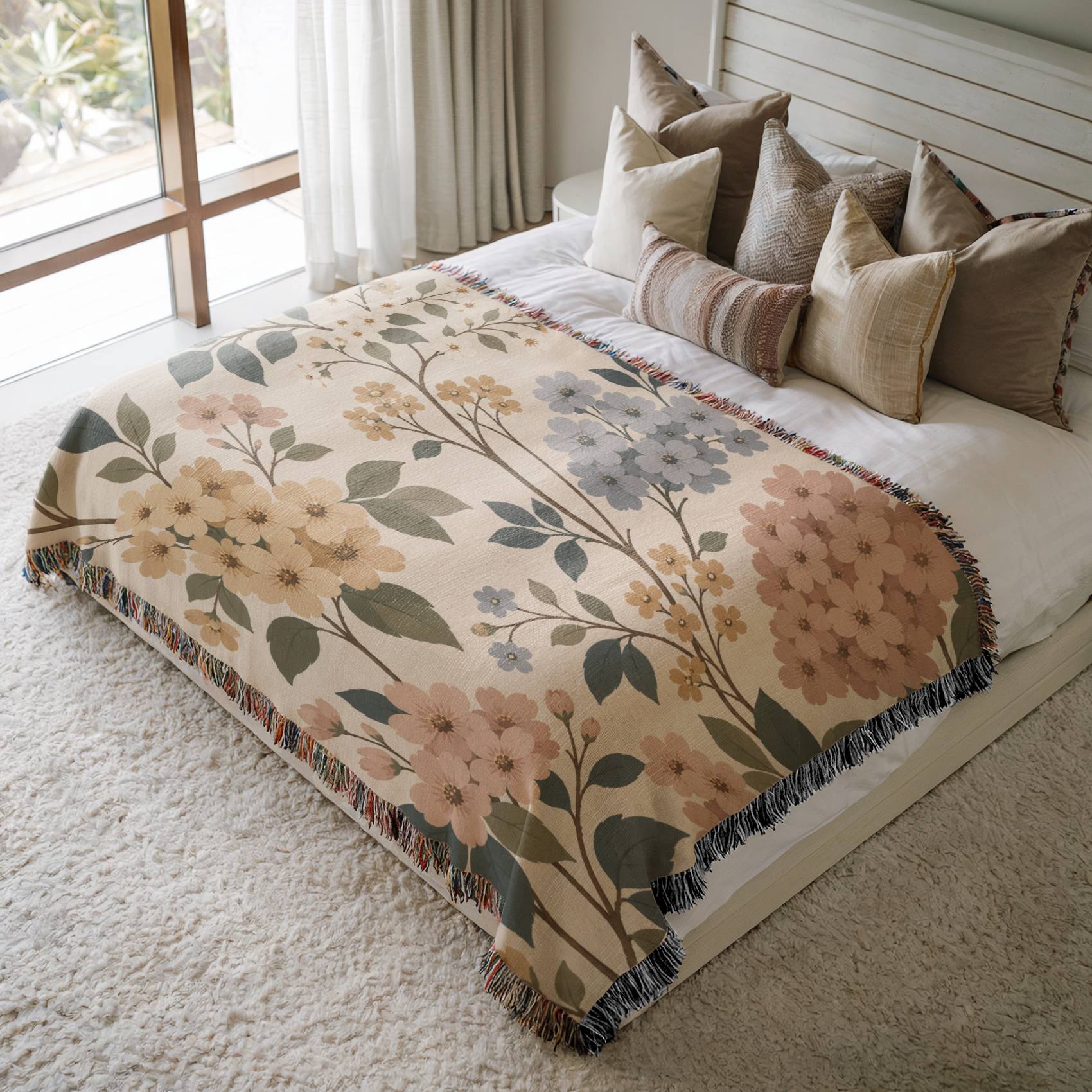 Blue Blossom Woven Blanket